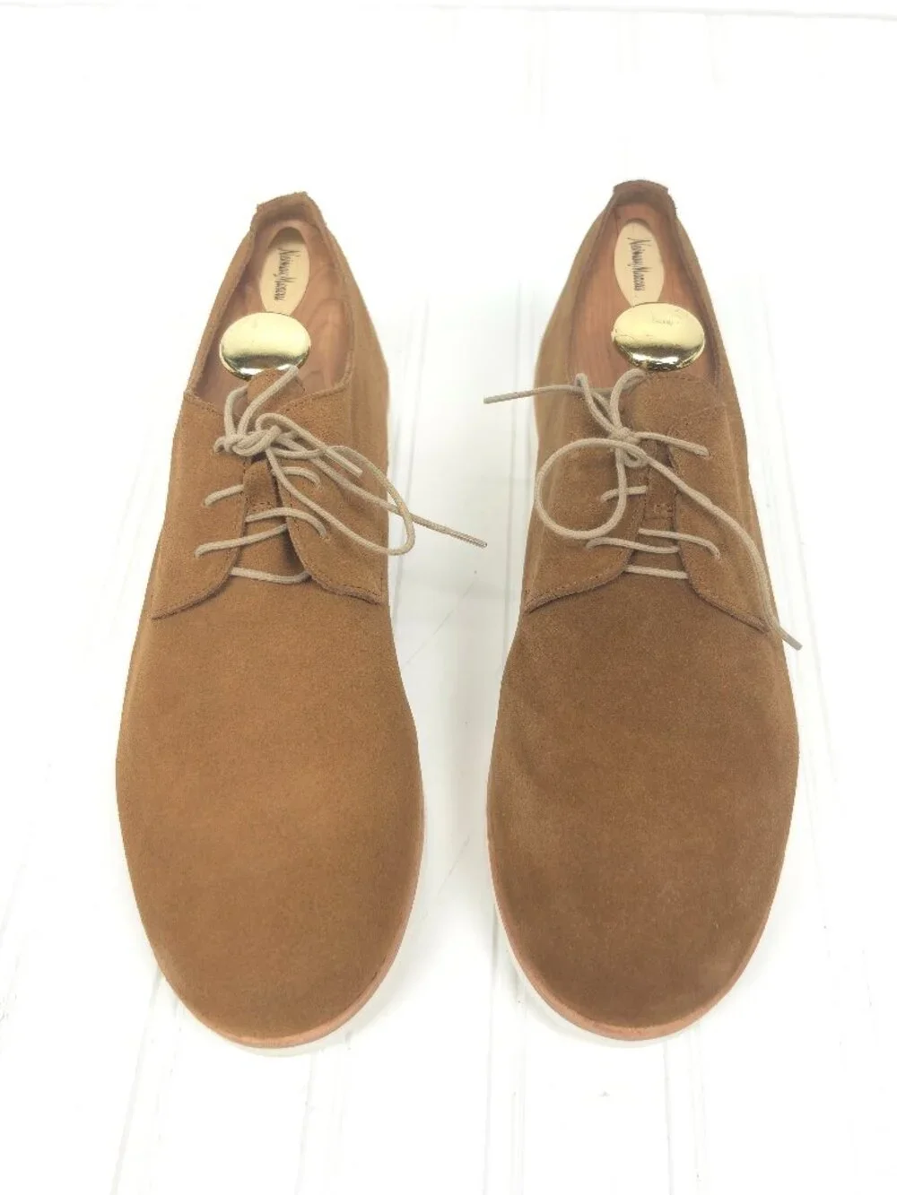 NIB Men's NISOLO Lightweight Flex Derby Suede Leather Oxford Tan Size 9.5